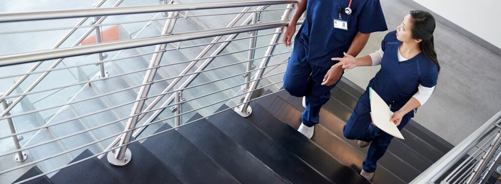 Nurses walking up the stairs