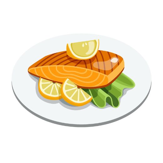 meal kit delivery service illustration of cooked salmon with lemon wedges