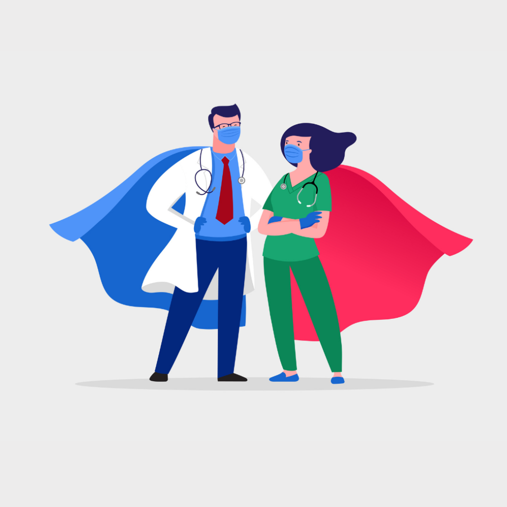illustration of a doctor and a nurse wearing capes